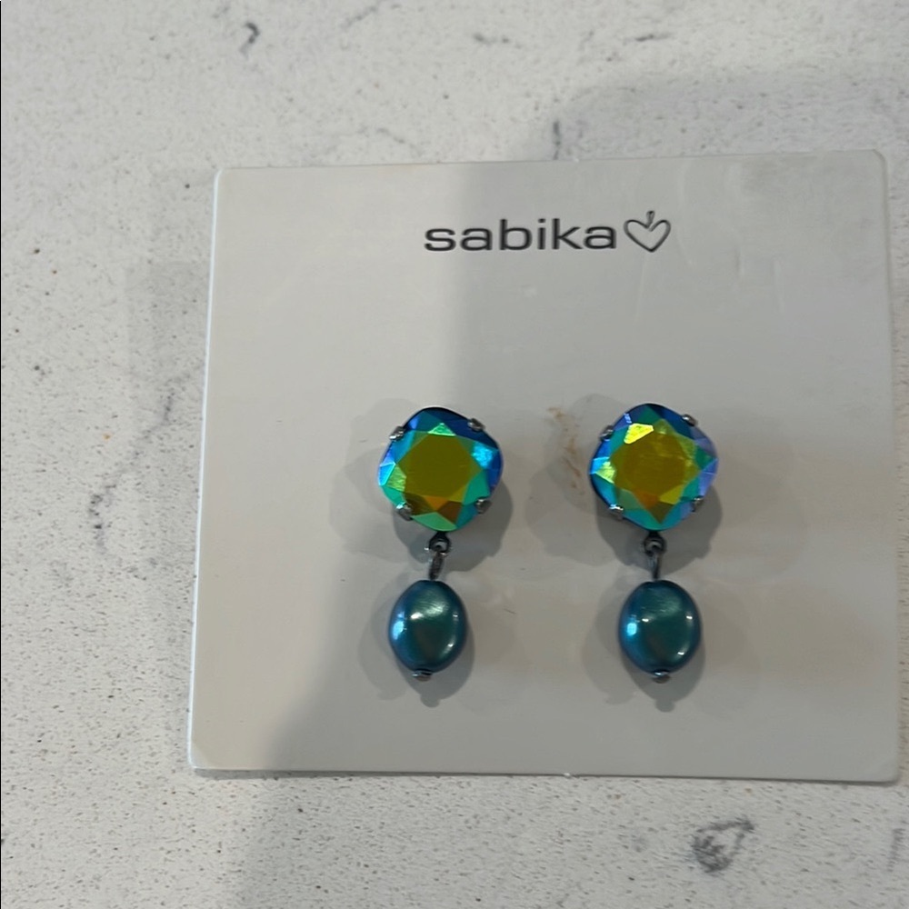 Sabika Blue and Green Crystal Dangle Earrings